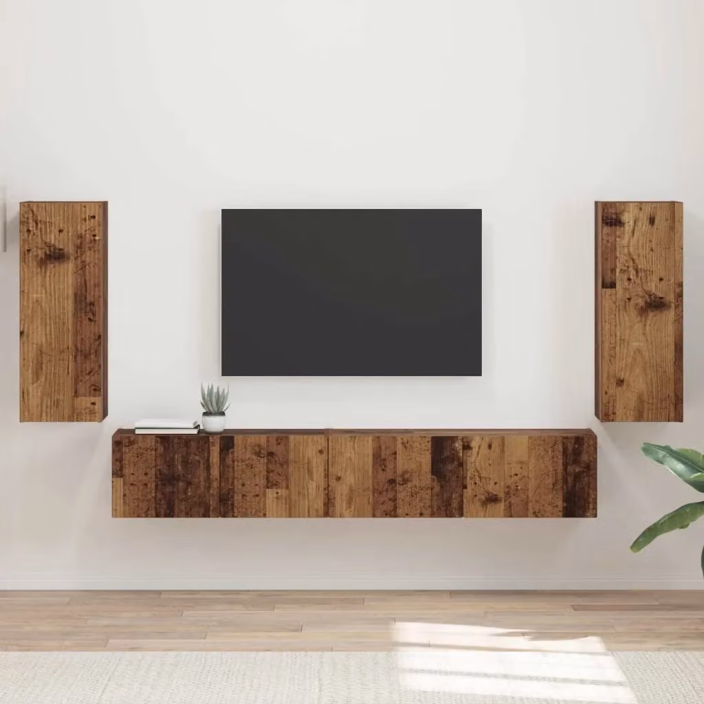 Set di 4 pezzi mobile porta TV moderno in legno multistrato color marrone con finitura opaca e design a parete – 2