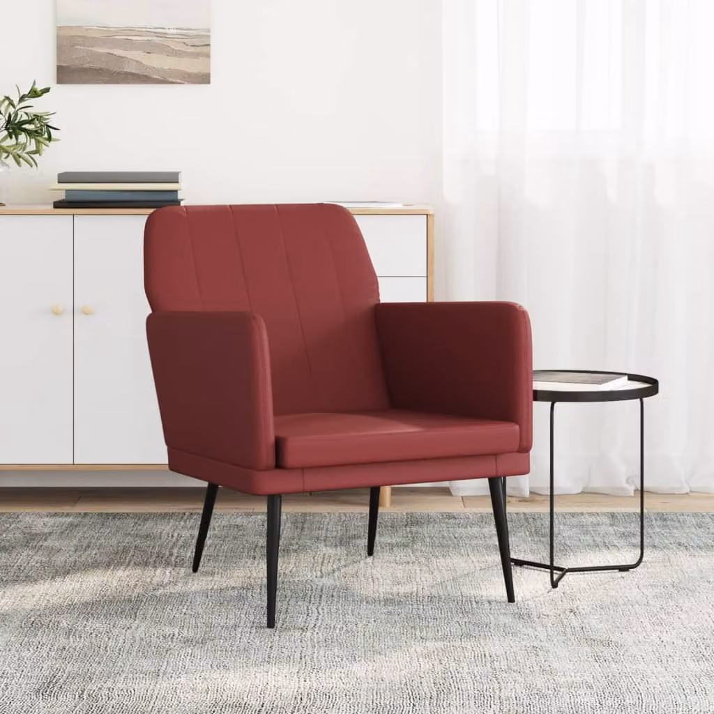 Poltrona relax moderna vidaXL in similpelle rossa con braccioli e struttura in metallo L: 61 cm, P: 78 cm, H: 80 cm