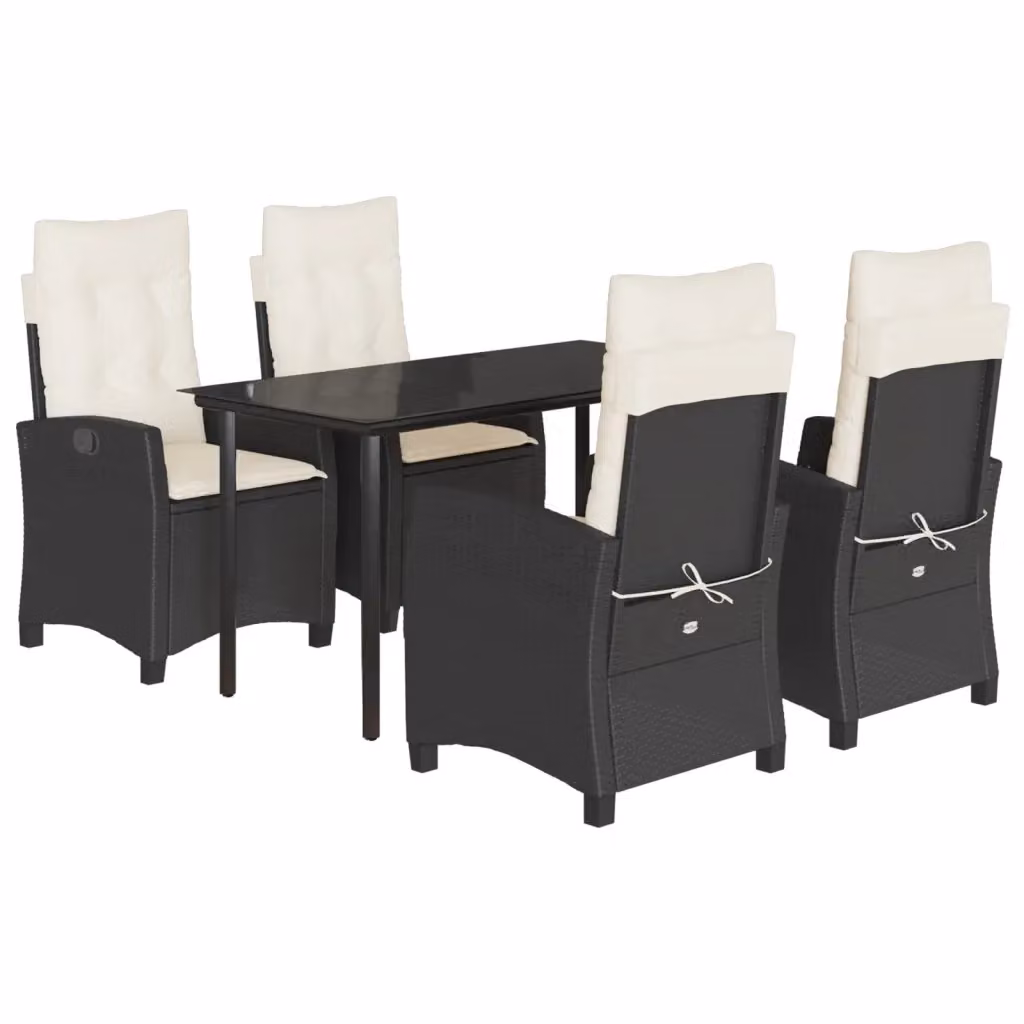 vidaXL Set da Pranzo da Giardino 5 pz in Polyrattan Nero con Piano in Vetro – 2