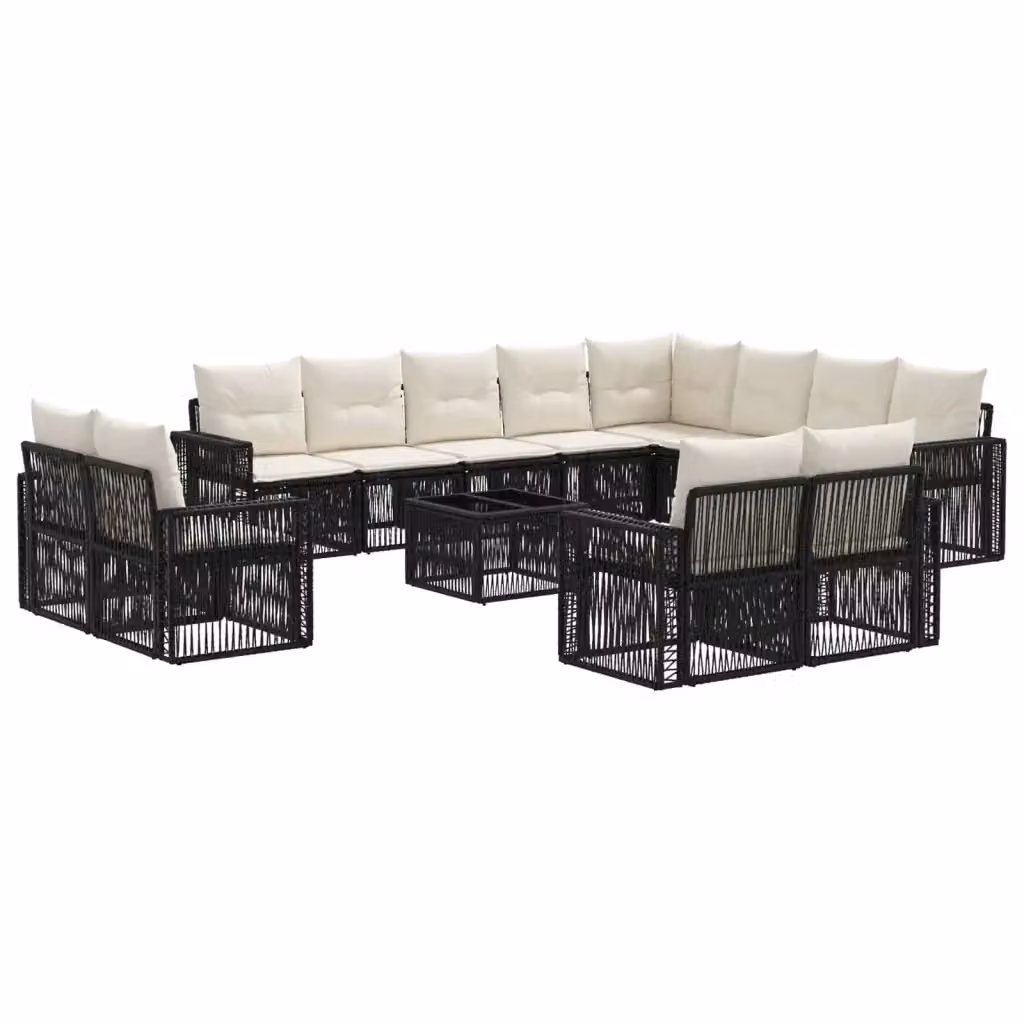 Set Divano da Giardino a Forma di U con Poltrona, Elementi Angolari e Tavolino vidaXL, Colore Nero e Bianco Crema, con Cuscini Inclusi e Struttura in Metallo e Polyrattan – 2