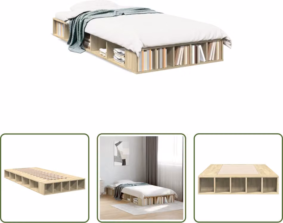 The Living Store struttura letto rovere Sonoma 100x200 cm materiale a base di legno