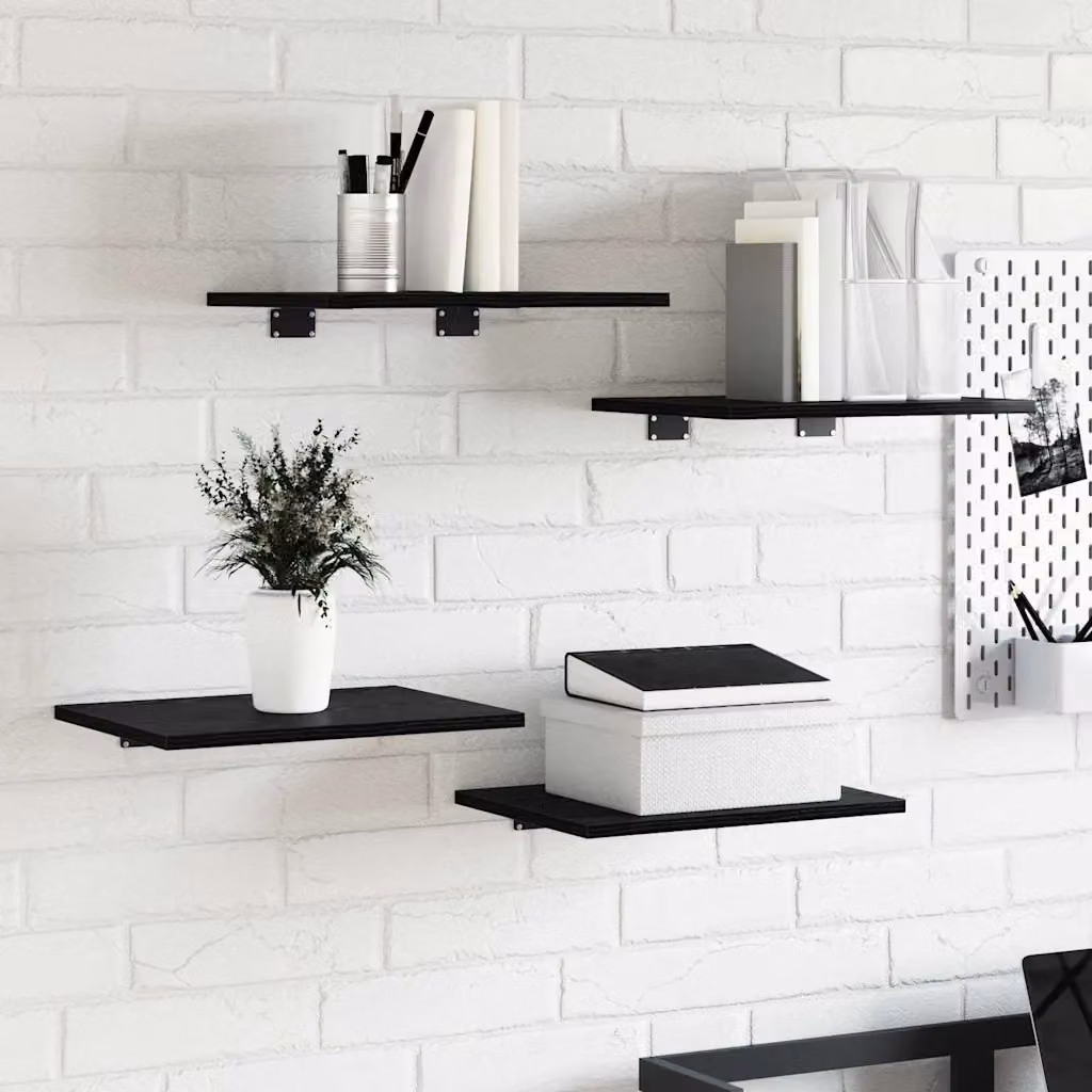 Set di 4 scaffali a parete vidaXL in MDF nero opaco, design minimalista, L 40 cm x P 30 cm x H 1,5 cm