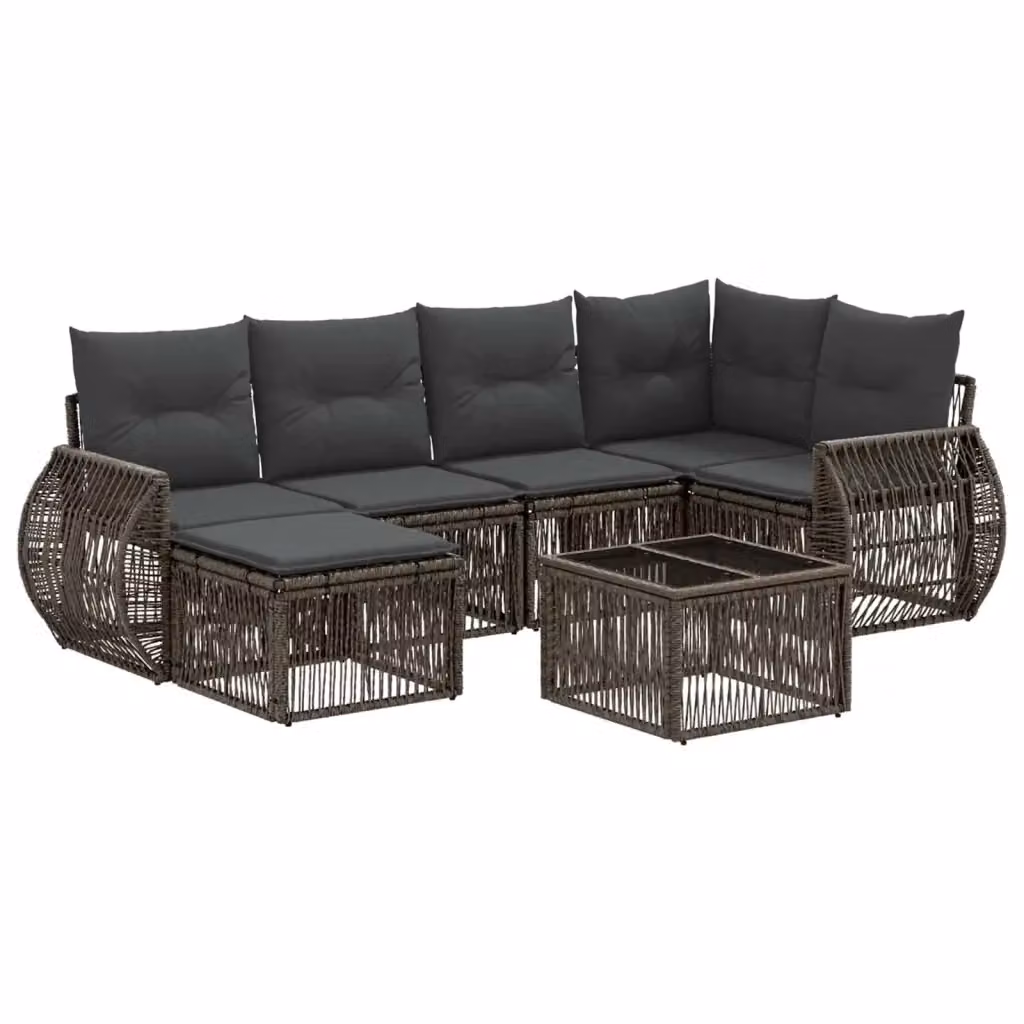 Set Divano da Giardino 7 Pezzi vidaXL in Polyrattan Grigio e Antracite con Cuscini e Tavolino – 2