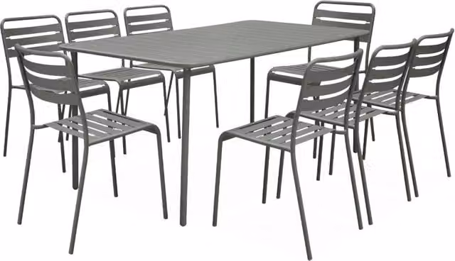 Set tavolo da giardino in acciaio con 8 sedie, 160cm, verde kaki