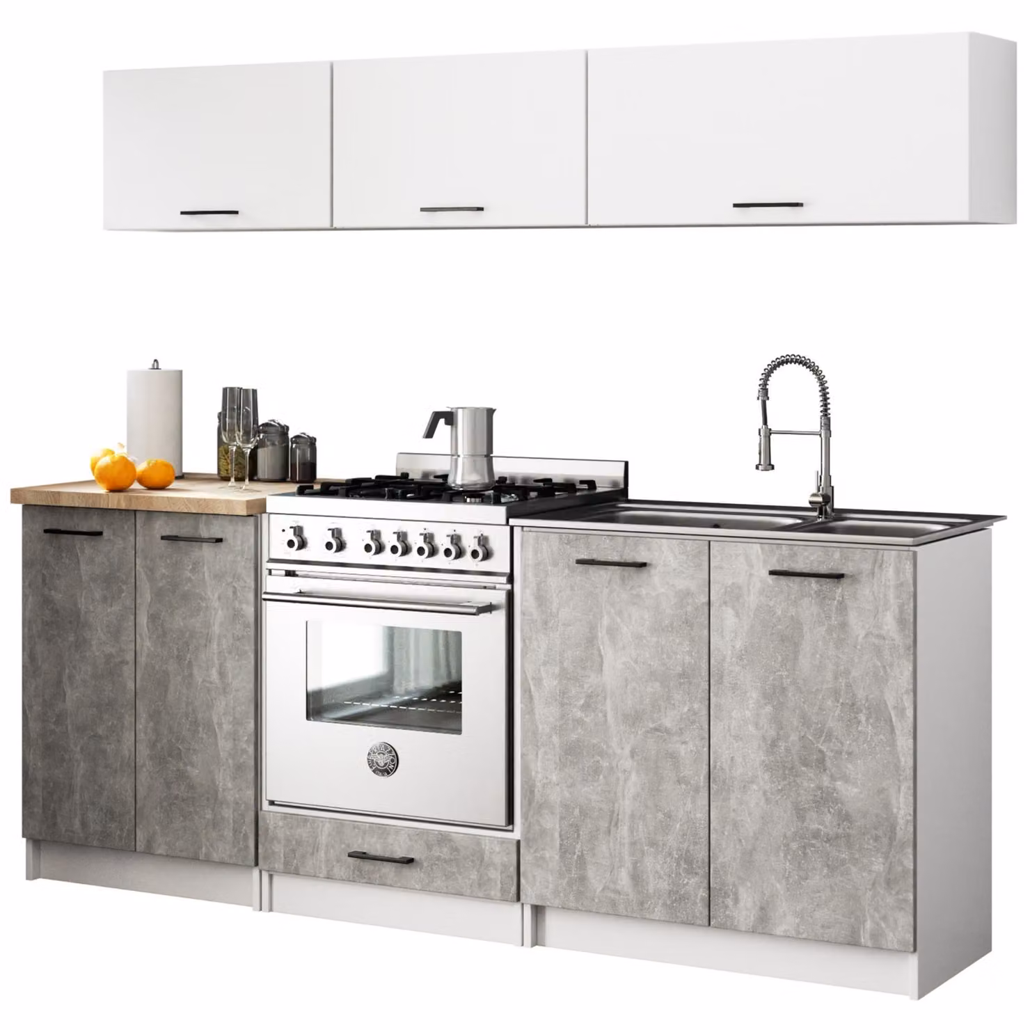 Set da cucina: otto ante, sei ripiani, colore: bianco cemento