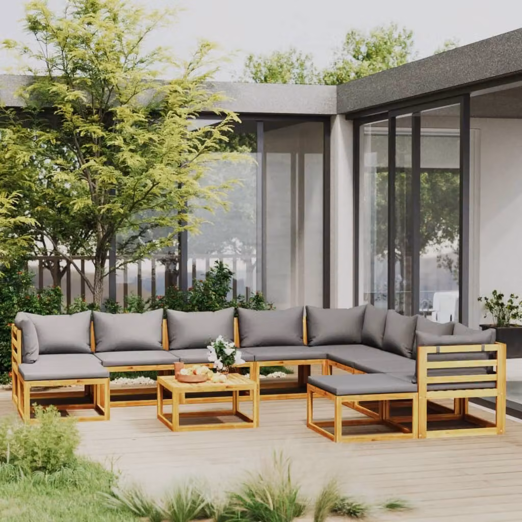 Maison Exclusive - Set da giardino da 11 pezzi con cuscini, in legno massello di acacia