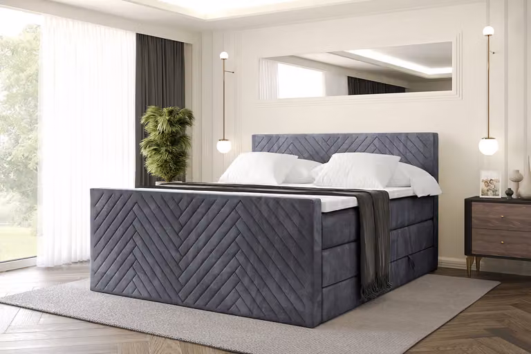Letto boxspring ALTDECOR con materasso e rete a doghe, topper, letto imbottito con contenitore, letto con spazio contenitivo per materassi H3 e H4, letto matrimoniale, letto boxspring -VEXA-Z KING-200x200 - Grigio scuro Casablanca