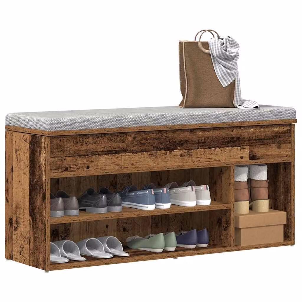 Scarpiera vidaXL in legno rustico marrone con seduta integrata L 102 x P 30,5 x H 45 cm