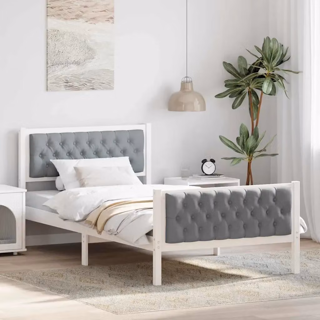 Letto singolo per adulti in pino massello con struttura imbottita grigia L/P/H: 100 x 200 cm – 2