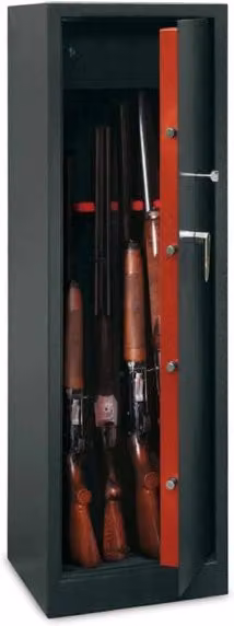 Armadio portafucili in acciaio Technomax nero con 5 posti e chiusura a chiave, H: 145 cm, L: 52 cm, P: 34 cm