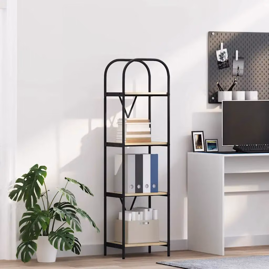 Libreria moderna vidaXL a 4 livelli in legno MDF e metallo, L 40 cm x P 30 cm x H 146 cm, marrone e nero