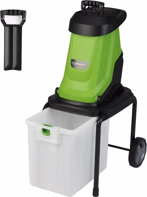 Trituratore elettrico per legno 2800w trituratore da giardino con cesto da 50 l-Trituratore pesante a filo per pulizia del giardino Verde