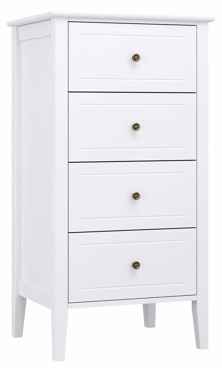 Comodino - Comodino da camera da letto con 4 cassetti - Legno - Design moderno - 50x40x95 cm - Bianco