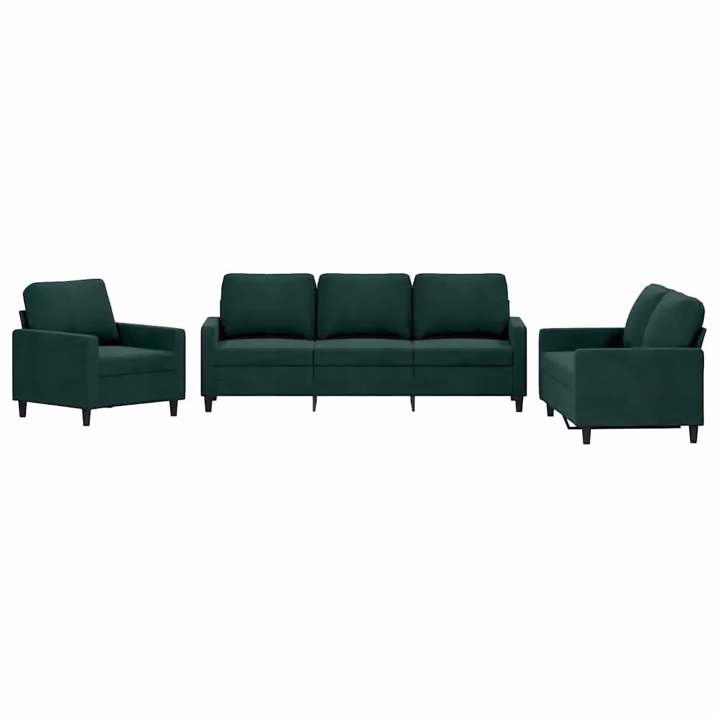 Set di divani 3 pezzi vidaXL in velluto verde con cuscini per soggiorno moderno – 2