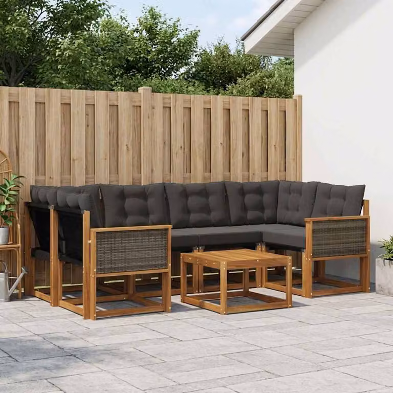 Set di divani da esterno vidaXL 7 pz in legno di acacia con tavolino, colore marrone e nero