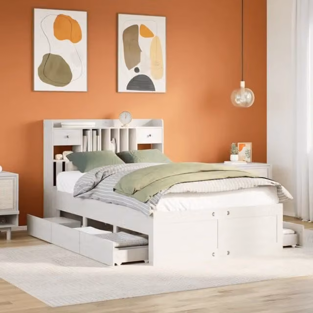 Letto Libreria senza Materasso Bianco 135x190 cm Legno di Pino 3308976