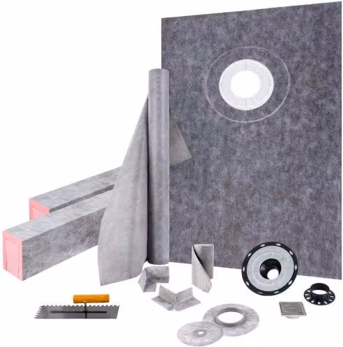 VEVOR Kit per Cordolo Doccia Grigio con Membrana Impermeabile e Griglia in Acciaio Inossidabile, L: 152,4 cm, P: 96,52 cm