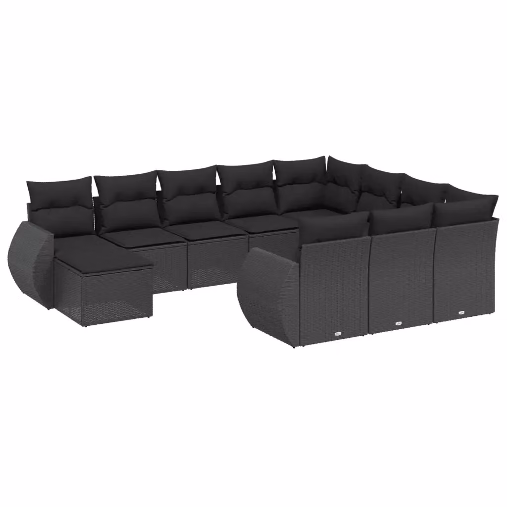 Set di divani da giardino VIDAXL in polyrattan nero con cuscini, 11 pezzi – 2