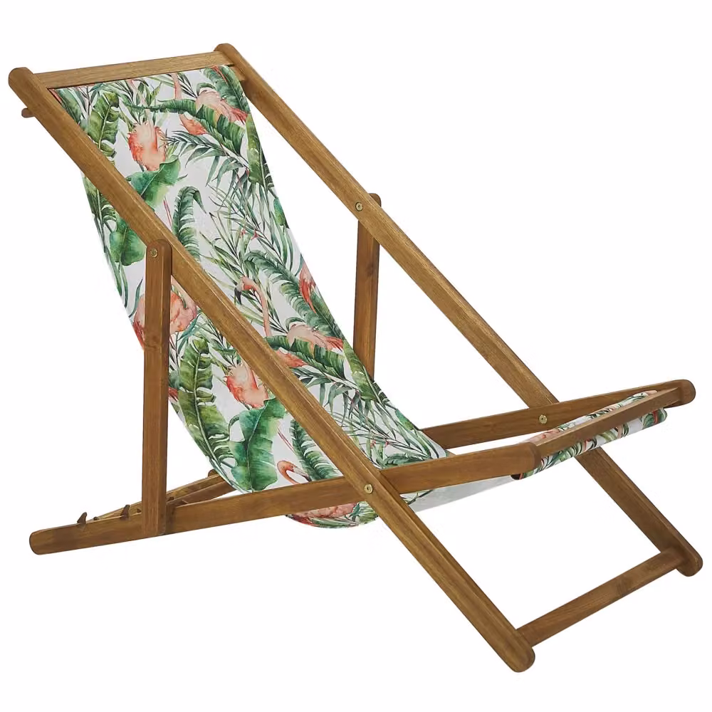 Set di 2 sedie a sdraio BELIANI con struttura in legno di acacia e tessuto multicolore con motivo floreale per giardino e terrazzo – 2