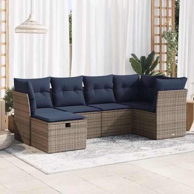 Set Divano da Giardino 6 pz con Cuscini Grigio in Polyrattan 3325287
