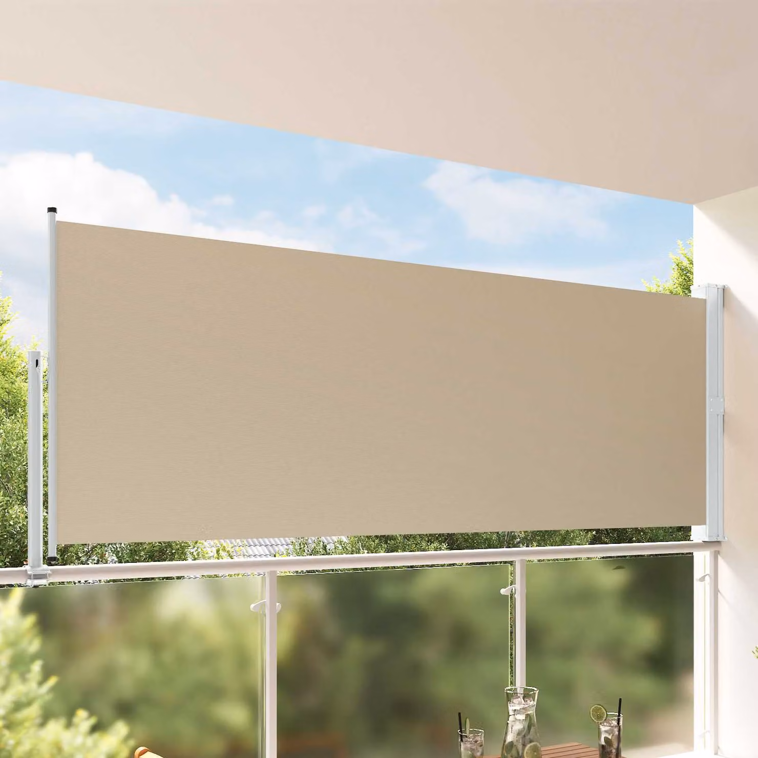 Tenda laterale vidaXL beige in poliestere e acciaio, L 300 cm x H 140 cm