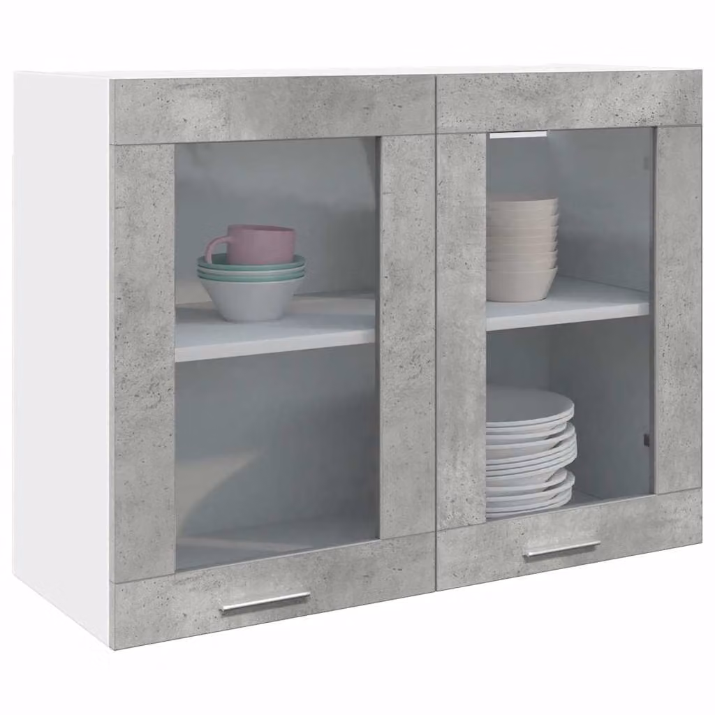 Pensile da parete moderno vidaXL Lyon con ante in vetro, Grigio, L: 80 cm, P: 31 cm, H: 60 cm