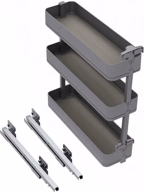 Carrello estraibile Emuca Titane con cestelli e carrello del pane in acciaio inox antracite, modulo 300 mm