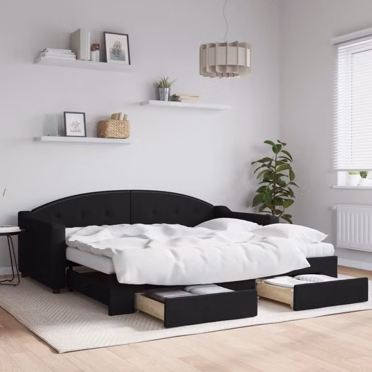 Maison Exclusive - Divano letto estraibile con cassetti, nero, 90x190 cm, tessuto