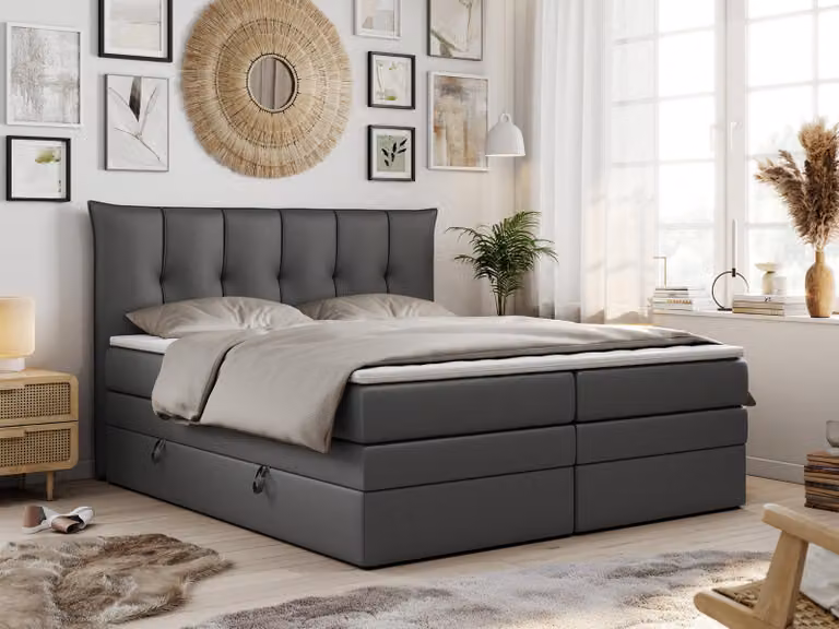 Letto boxspring con materasso a molle insacchettate a 7 zone e topper - PREMIUM-10-KING - 120x200 cm - Grigio scuro - H3