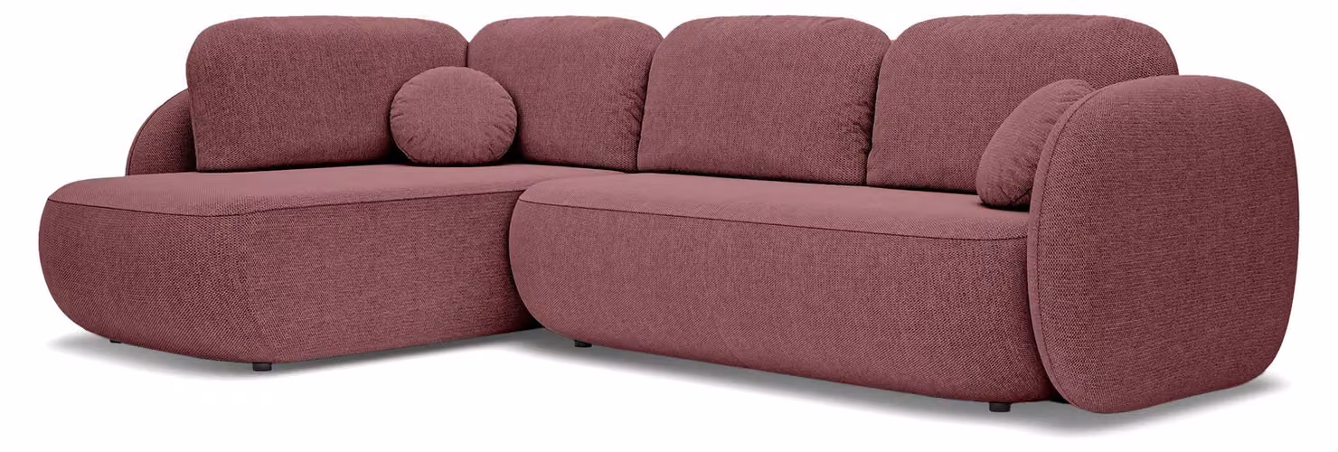 Divano angolare con funzione letto, modello Olemo, lato sinistro, colore bordeaux opaco