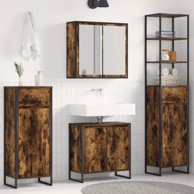 Set di mobili per il bagno 4 pz Rovere fumé 3403054