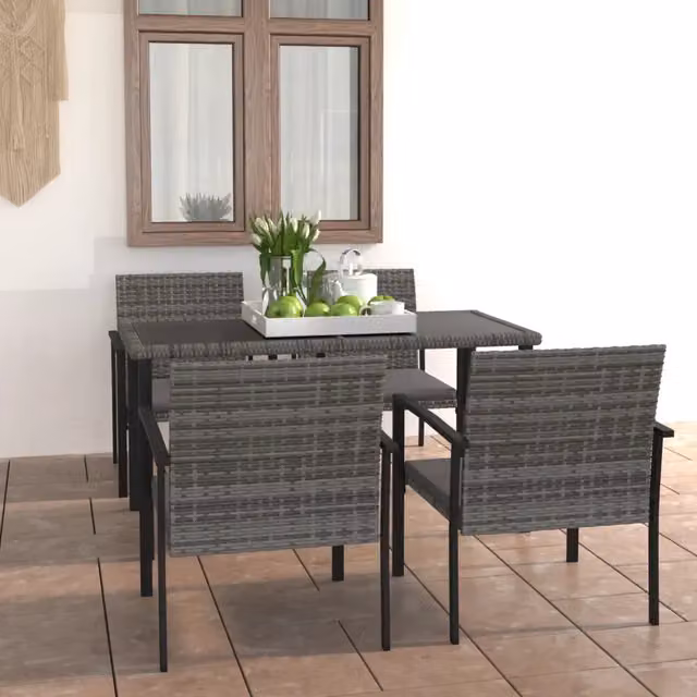 Set da Pranzo da Giardino 5 pz in Polyrattan Grigio 3065713