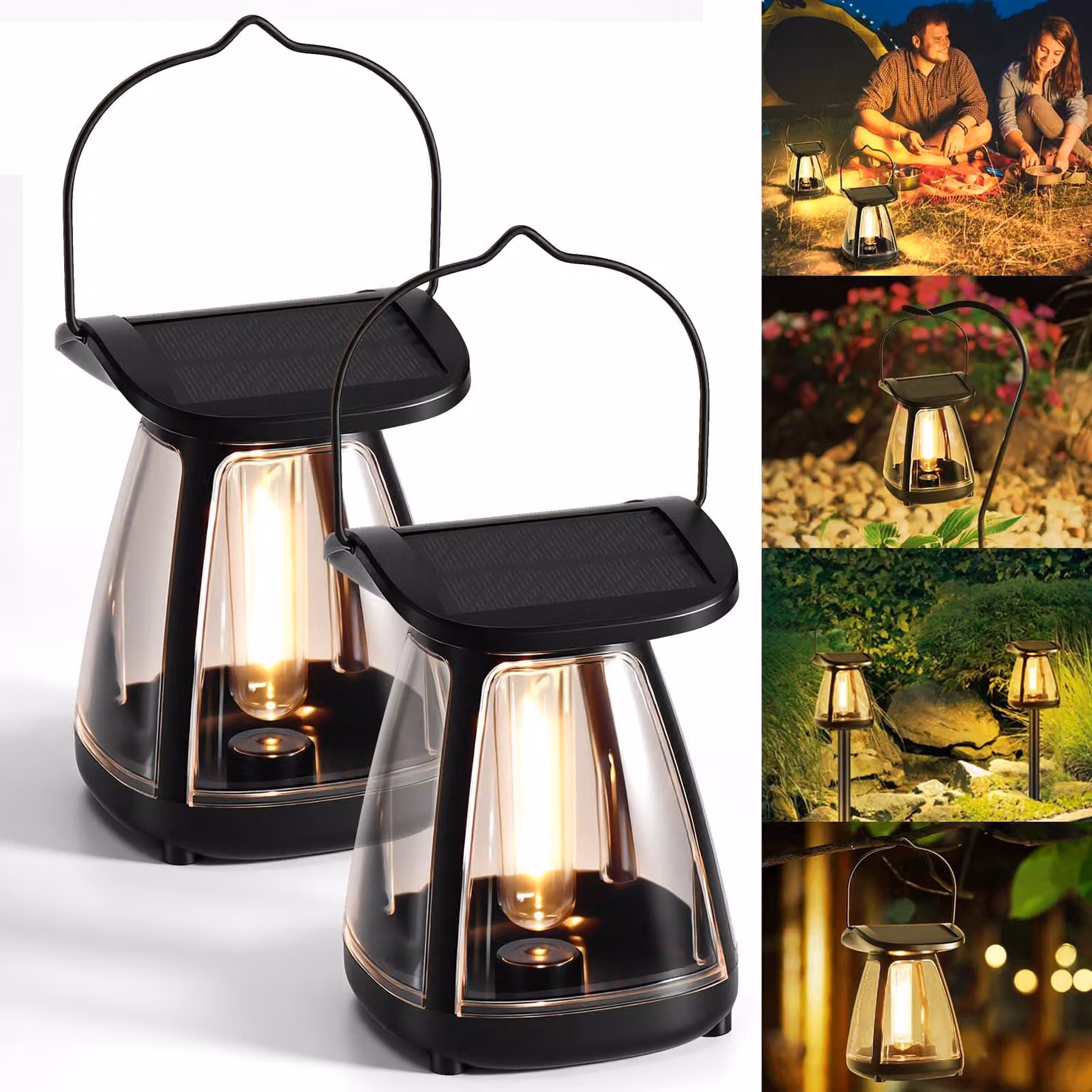 Lampade da giardino solari, 3000K, luce bianca calda, 2 livelli di luminosità, confezione da 2.