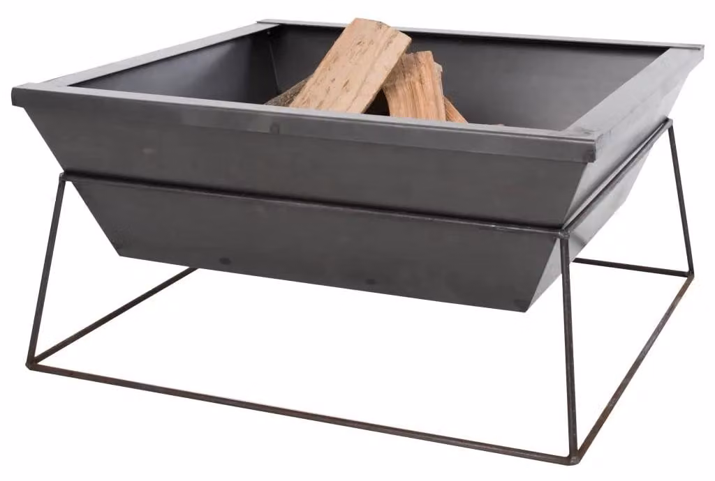 Camino da giardino quadrato in acciaio grigio - Braciere aperto per carbone - 61x61x31,5 cm - Acciaio legato