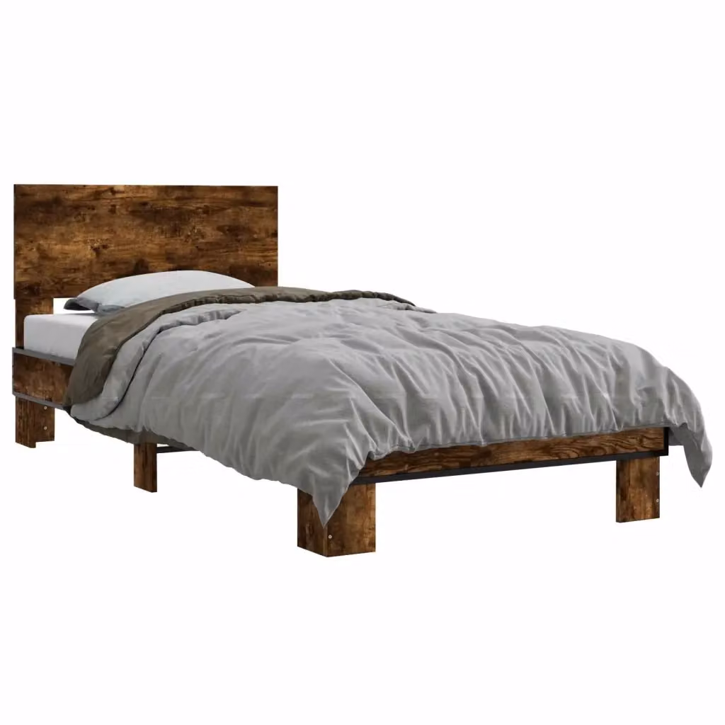 Struttura letto con testata e giroletto in Rovere Fumo con doghe in legno, L 80 x P 200 cm – 2