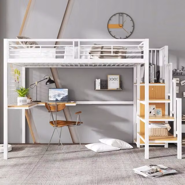 Letto a castello con scrivania e armadio - Xylo - 90x200 - Bianco