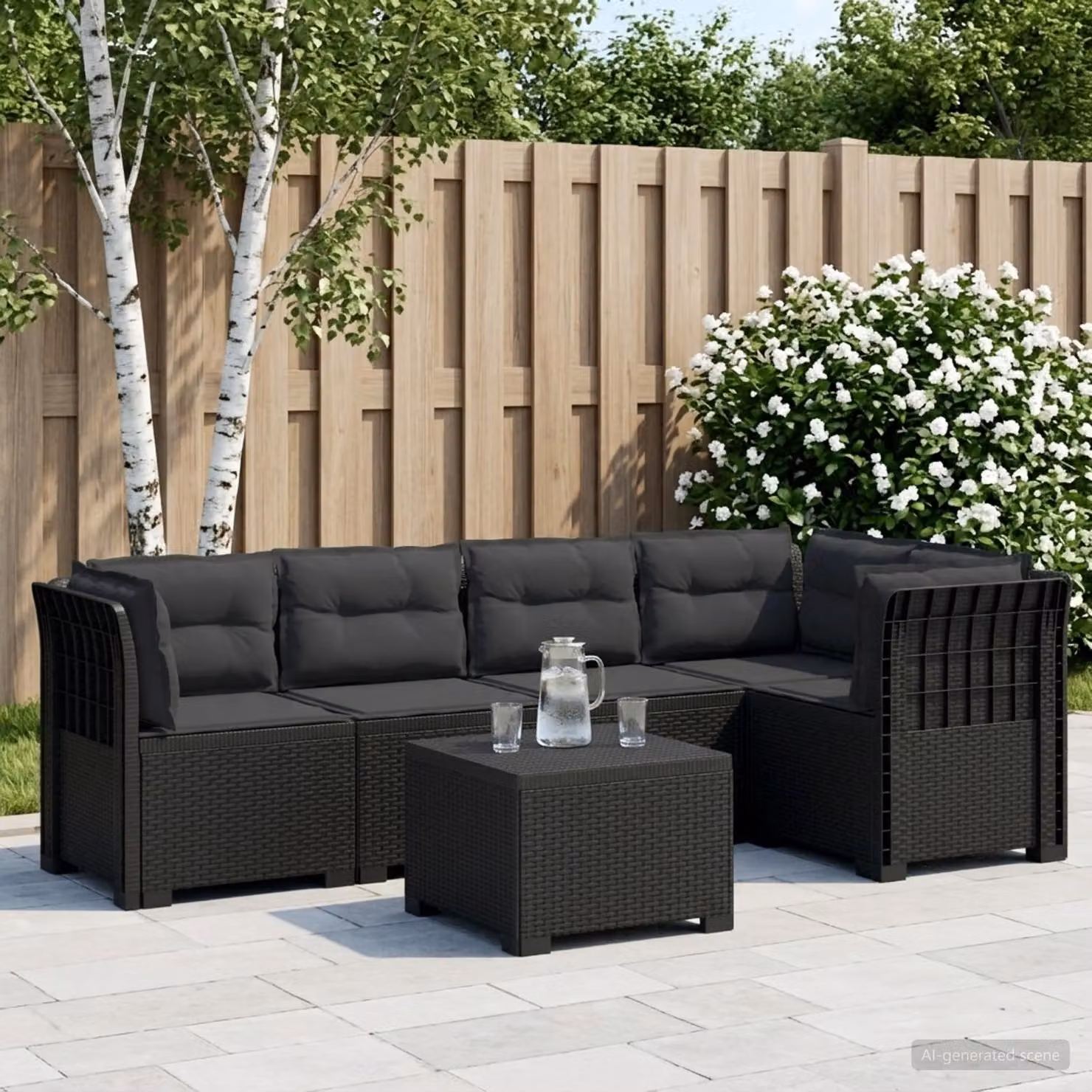 Set da giardino vidaXL a forma di L con divano da 3 posti, elemento angolare, tavolino da caffè e cuscini, colore antracite in polyrattan resistente alle intemperie
