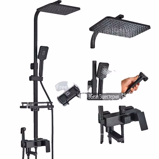 Rubinetto per set doccia, docce a 4 vie, miscelatore regolabile, nero a 4 vie A