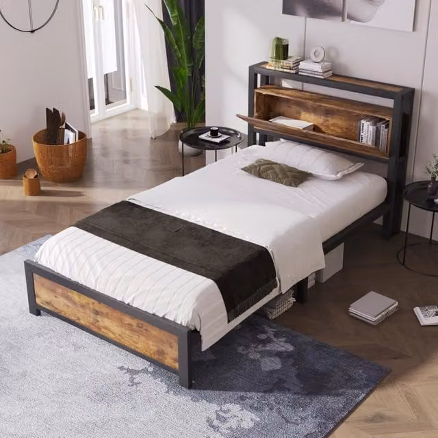 letto metallo legno naturale 100 x 216 cm