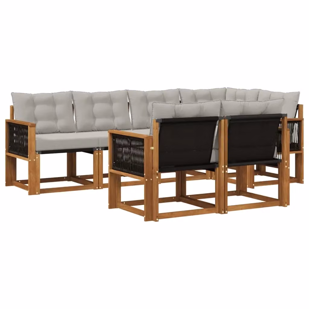 Set di divani da esterno a L vidaXL in legno di acacia con cuscini beige e grigi – 2