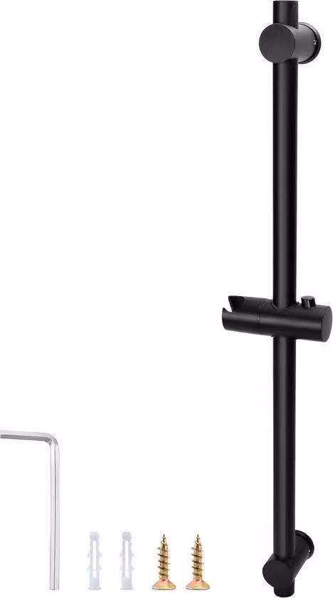 Asta doccia in acciaio inossidabile da 66 cm con supporto flessibile - nero opaco - base di montaggio regolabile - accessorio per il bagno