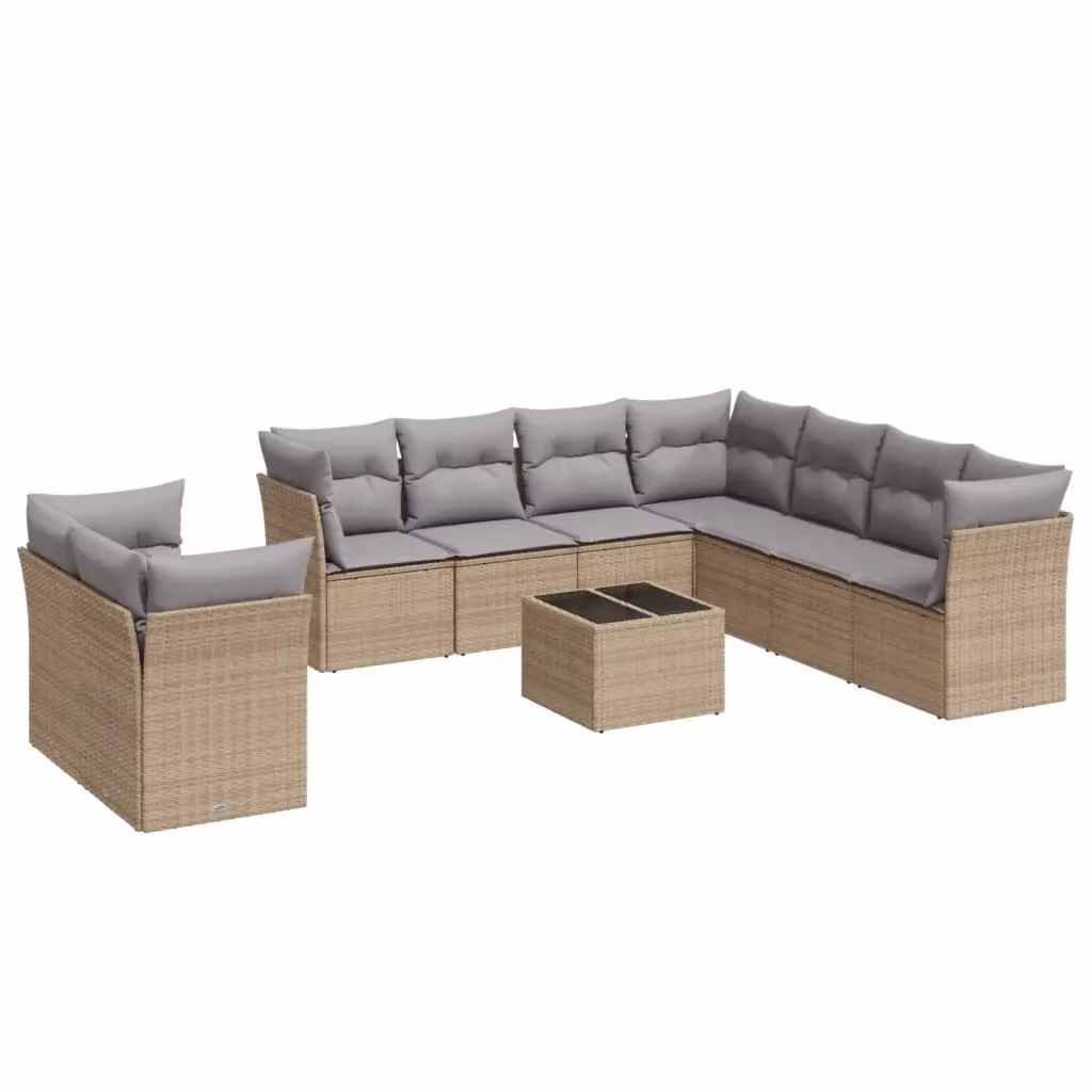 Set Divano da Giardino VIDAXL a Forma a U in Polyrattan con Cuscini Beige, 10 Pezzi – 2