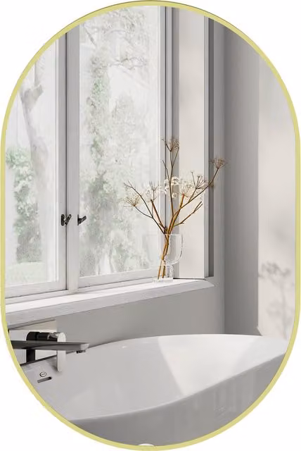 Specchio da parete ovale HOMCOM con cornice in alluminio dorato, ideale per bagno o soggiorno, L: 60 cm, H: 90 cm