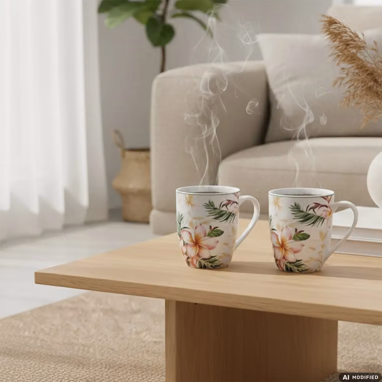 GUSTO CASA Set di 2 Mug in Porcellana con Decorazione Floreale Multicolor, Capacità: 330 ml
