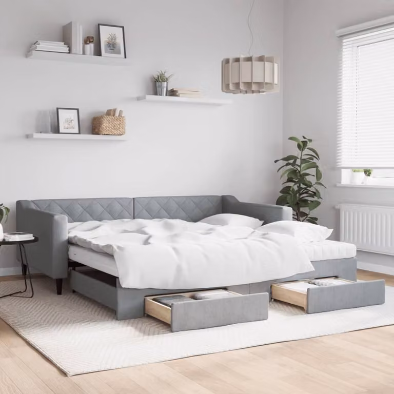 Maison Exclusive - Divano letto estraibile con cassetti, grigio chiaro, 100x200 cm, tessuto