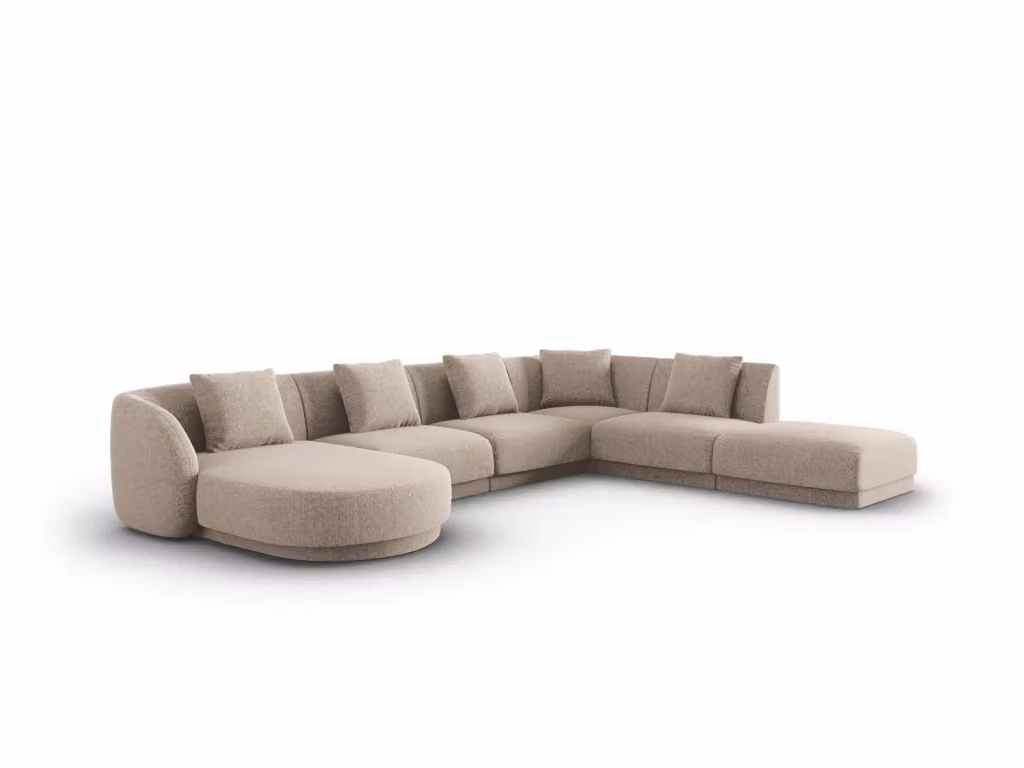 Divano panoramico destro Tulum di Cosmopolitan Design, modello a L da 6 posti in ciniglia beige, L/P/H: 330 x 181 x 70 cm – 2