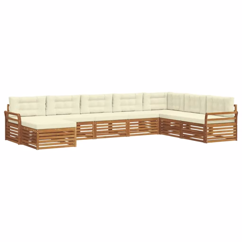 Set di divani da esterno a L vidaXL in legno di acacia con cuscini beige e bianco, 8 pezzi – 2