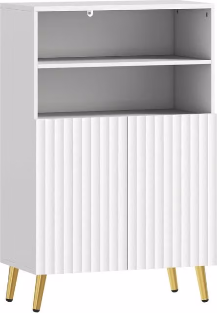 Mobiletto da bagno, cassettiera per soggiorno, ante con chiusura ammortizzata, 2 ripiani a giorno, MDF, bianco