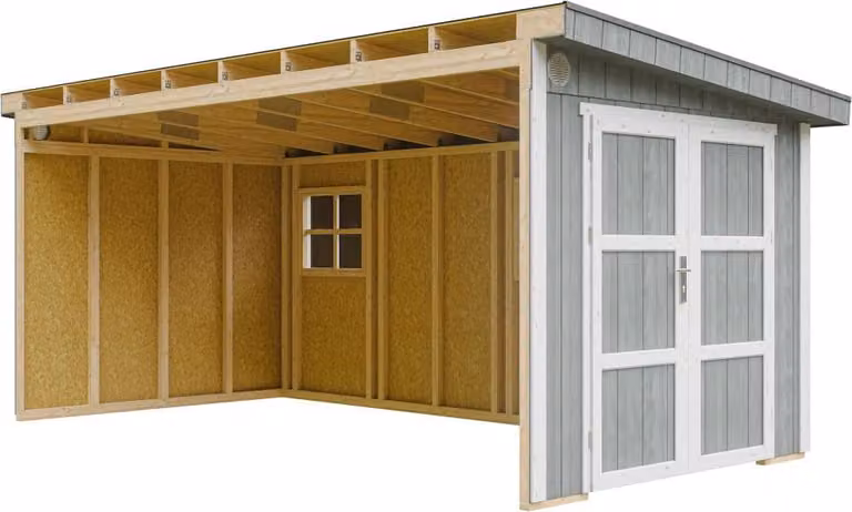 Casetta da giardino di 11,47 m² - H231x248x530 cm - Senza pavimento e parete laterale - Timbela M940B-CAVERN STEEL