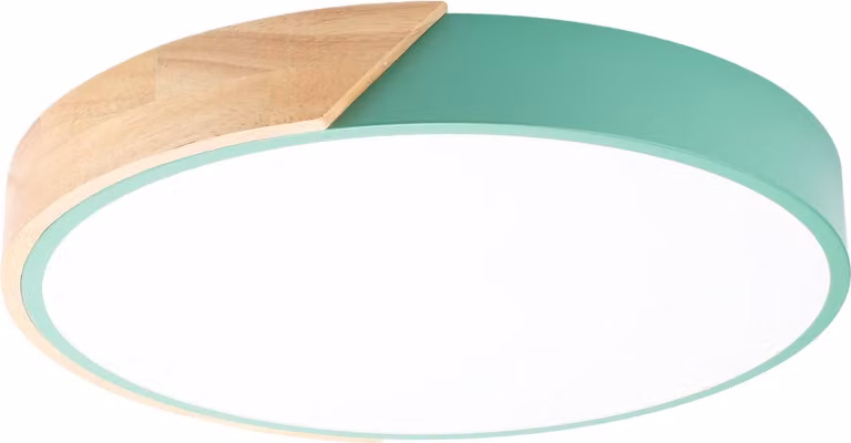 Plafoniera LED rotonda Ø40cm, 30W, 3000LM, metallo verde e legno naturale, luce selezionabile (3000K-4000K-6000K)